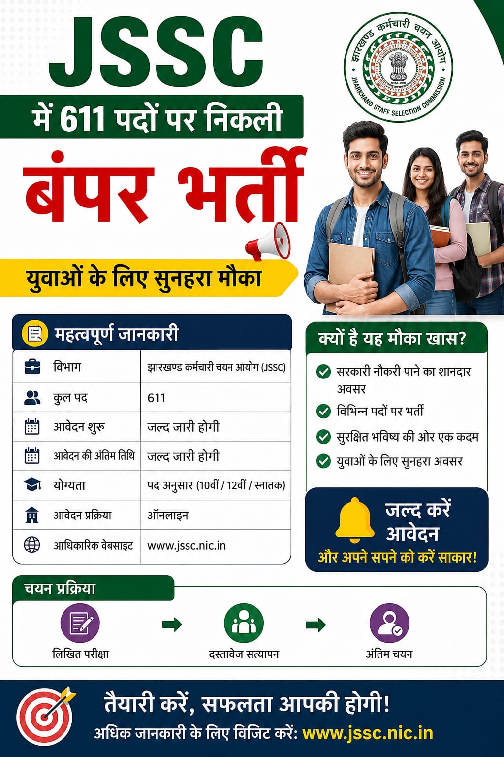 JSSC में 611 पदों पर निकली बंपर भर्ती, युवाओं के लिए सुनहरा मौका